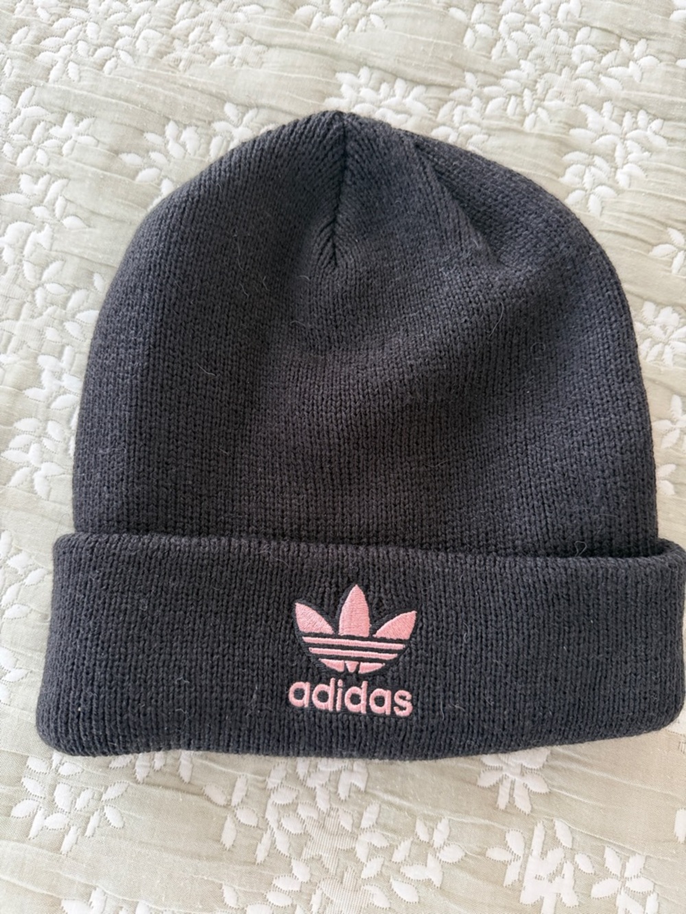 adidas Black Beanie with Pink Trefoil Embroidery